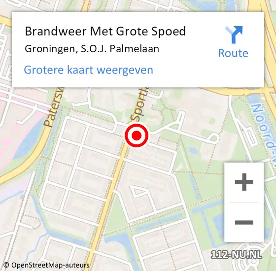 Locatie op kaart van de 112 melding: Brandweer Met Grote Spoed Naar Groningen, S.O.J. Palmelaan op 26 november 2021 17:51
