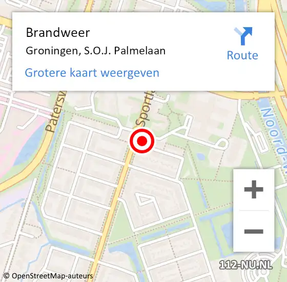 Locatie op kaart van de 112 melding: Brandweer Groningen, S.O.J. Palmelaan op 26 november 2021 17:53