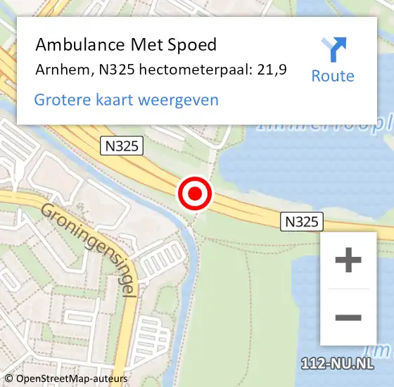 Locatie op kaart van de 112 melding: Ambulance Met Spoed Naar Arnhem, N325 hectometerpaal: 21,9 op 26 november 2021 18:01