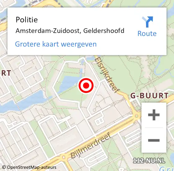 Locatie op kaart van de 112 melding: Politie Amsterdam-Zuidoost, Geldershoofd op 26 november 2021 18:17