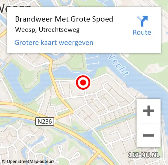 Locatie op kaart van de 112 melding: Brandweer Met Grote Spoed Naar Weesp, Utrechtseweg op 26 november 2021 18:52