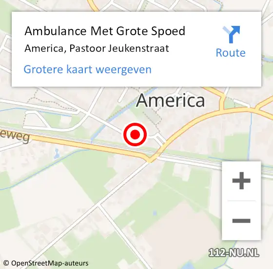 Locatie op kaart van de 112 melding: Ambulance Met Grote Spoed Naar America, Pastoor Jeukenstraat op 30 juni 2014 15:22