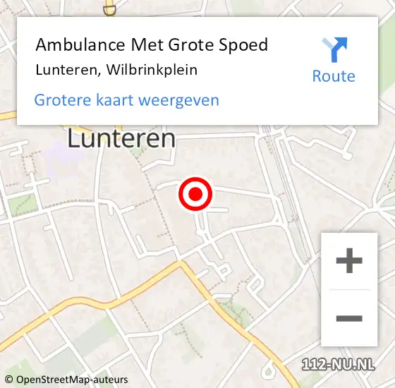 Locatie op kaart van de 112 melding: Ambulance Met Grote Spoed Naar Lunteren, Wilbrinkplein op 26 november 2021 19:27