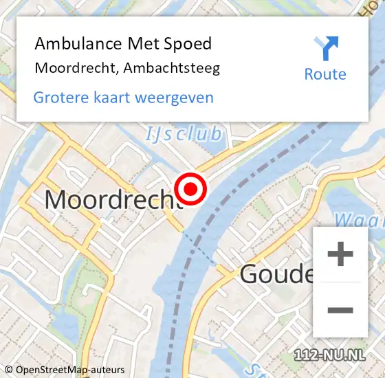 Locatie op kaart van de 112 melding: Ambulance Met Spoed Naar Moordrecht, Ambachtsteeg op 26 november 2021 20:29