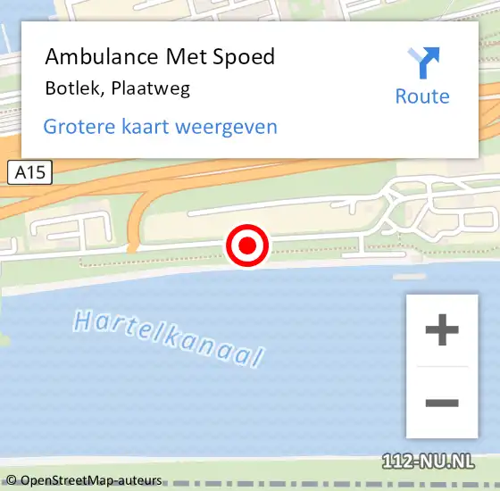 Locatie op kaart van de 112 melding: Ambulance Met Spoed Naar Botlek, Plaatweg op 26 november 2021 21:32