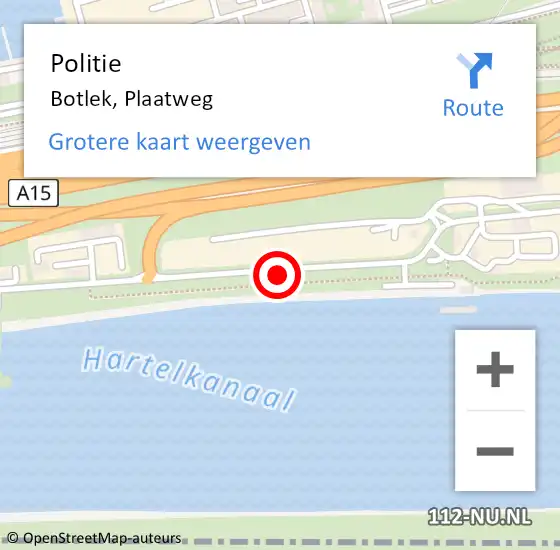 Locatie op kaart van de 112 melding: Politie Botlek, Plaatweg op 26 november 2021 21:33