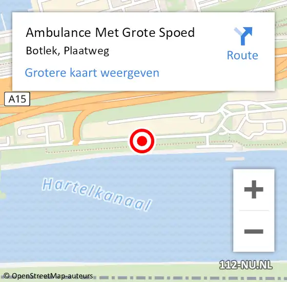 Locatie op kaart van de 112 melding: Ambulance Met Grote Spoed Naar Botlek, Plaatweg op 26 november 2021 22:04