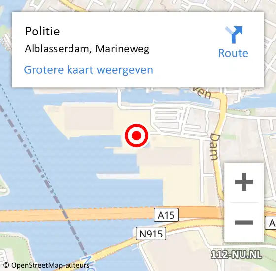 Locatie op kaart van de 112 melding: Politie Alblasserdam, Marineweg op 26 november 2021 22:13