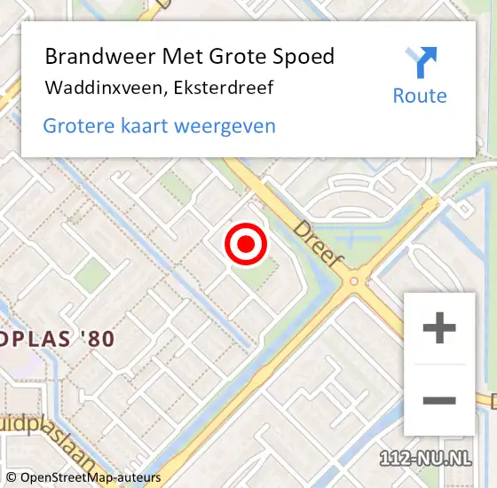 Locatie op kaart van de 112 melding: Brandweer Met Grote Spoed Naar Waddinxveen, Eksterdreef op 26 november 2021 22:13