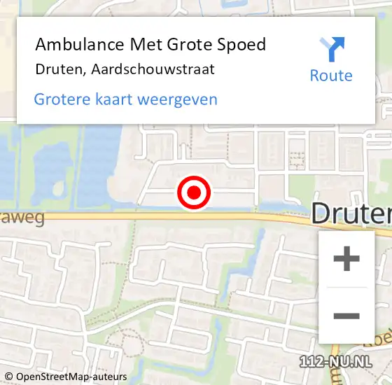 Locatie op kaart van de 112 melding: Ambulance Met Grote Spoed Naar Druten, Aardschouwstraat op 26 november 2021 22:30