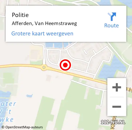 Locatie op kaart van de 112 melding: Politie Afferden, Van Heemstraweg op 26 november 2021 22:31