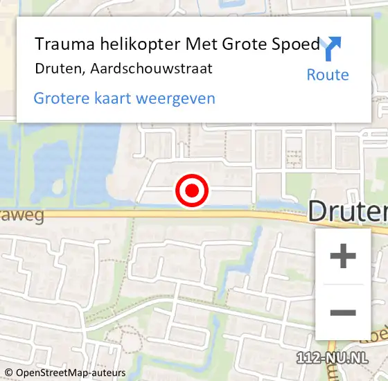 Locatie op kaart van de 112 melding: Trauma helikopter Met Grote Spoed Naar Druten, Aardschouwstraat op 26 november 2021 22:34