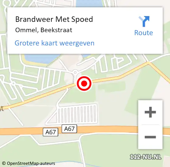 Locatie op kaart van de 112 melding: Brandweer Met Spoed Naar Ommel, Beekstraat op 26 november 2021 22:41