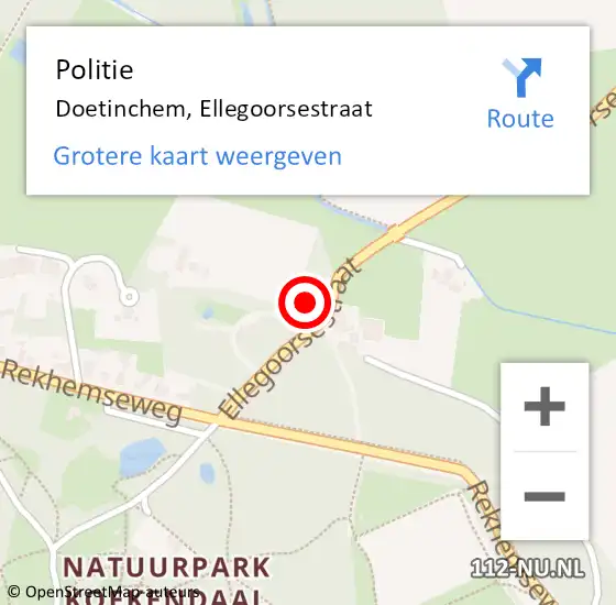 Locatie op kaart van de 112 melding: Politie Doetinchem, Ellegoorsestraat op 26 november 2021 23:59