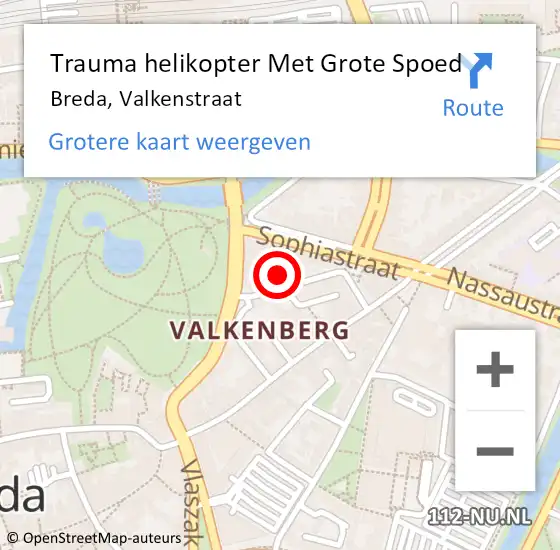 Locatie op kaart van de 112 melding: Trauma helikopter Met Grote Spoed Naar Breda, Valkenstraat op 27 november 2021 00:30