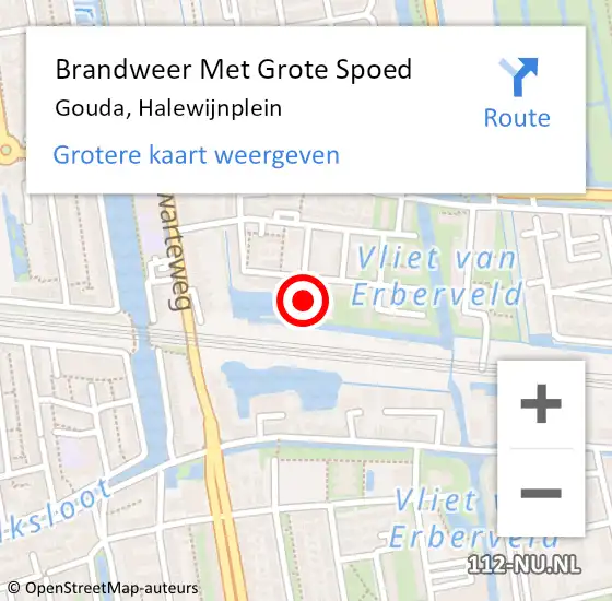 Locatie op kaart van de 112 melding: Brandweer Met Grote Spoed Naar Gouda, Halewijnplein op 27 november 2021 00:41