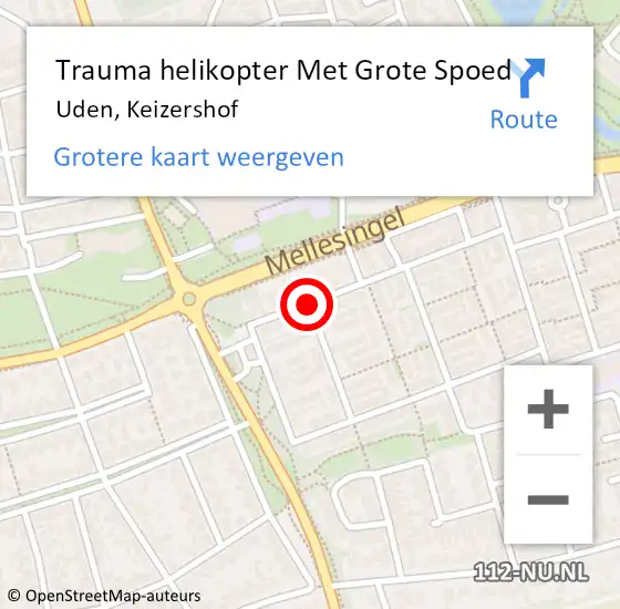 Locatie op kaart van de 112 melding: Trauma helikopter Met Grote Spoed Naar Uden, Keizershof op 27 november 2021 01:22