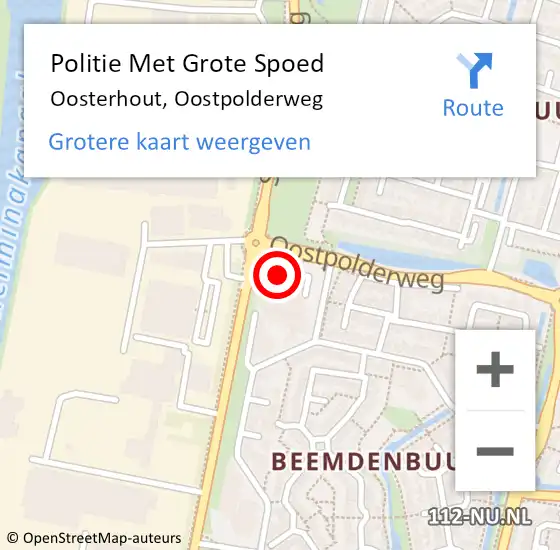 Locatie op kaart van de 112 melding: Politie Met Grote Spoed Naar Oosterhout, Oostpolderweg op 27 november 2021 02:57