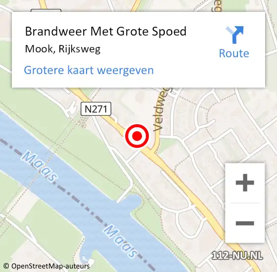 Locatie op kaart van de 112 melding: Brandweer Met Grote Spoed Naar Mook, Rijksweg op 27 november 2021 04:17