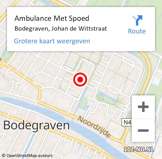 Locatie op kaart van de 112 melding: Ambulance Met Spoed Naar Bodegraven, Johan de Wittstraat op 27 november 2021 04:39