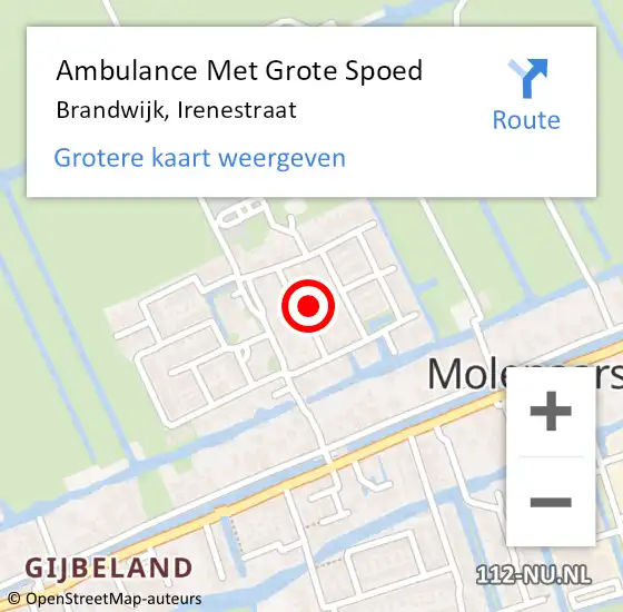 Locatie op kaart van de 112 melding: Ambulance Met Grote Spoed Naar Brandwijk, Irenestraat op 27 november 2021 05:46