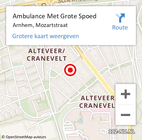 Locatie op kaart van de 112 melding: Ambulance Met Grote Spoed Naar Arnhem, Mozartstraat op 27 november 2021 07:45