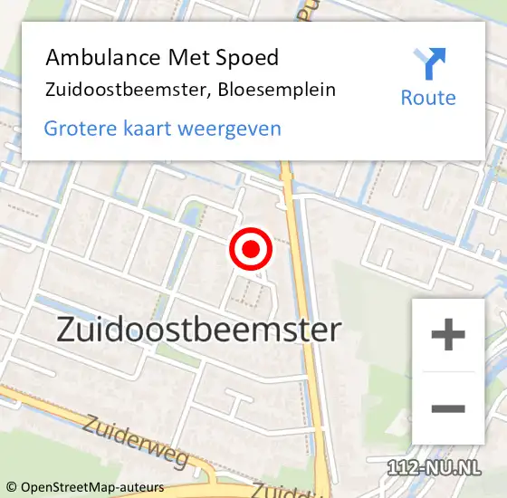 Locatie op kaart van de 112 melding: Ambulance Met Spoed Naar Zuidoostbeemster, Bloesemplein op 27 november 2021 09:00