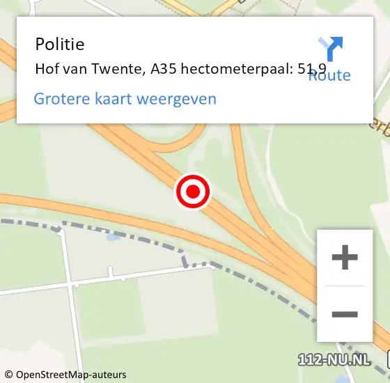 Locatie op kaart van de 112 melding: Politie Hof van Twente, A35 hectometerpaal: 51,9 op 27 november 2021 10:12