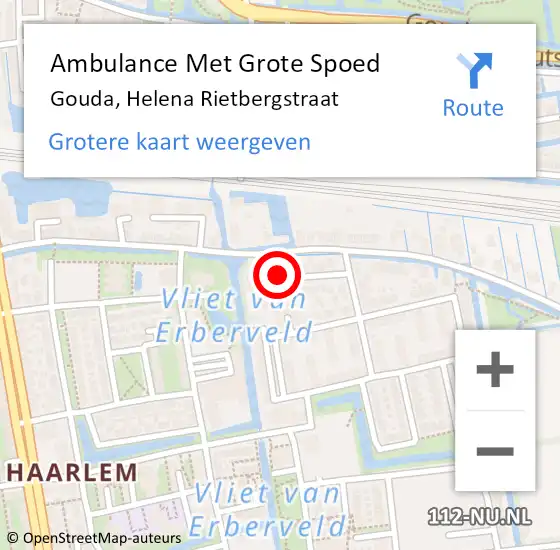 Locatie op kaart van de 112 melding: Ambulance Met Grote Spoed Naar Gouda, Helena Rietbergstraat op 27 november 2021 10:32