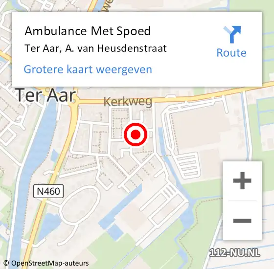 Locatie op kaart van de 112 melding: Ambulance Met Spoed Naar Ter Aar, A. van Heusdenstraat op 27 november 2021 10:36