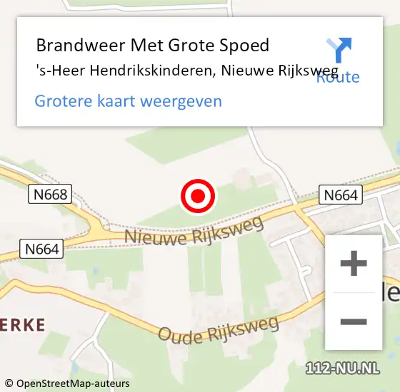 Locatie op kaart van de 112 melding: Brandweer Met Grote Spoed Naar 's-Heer Hendrikskinderen, Nieuwe Rijksweg op 27 november 2021 11:00