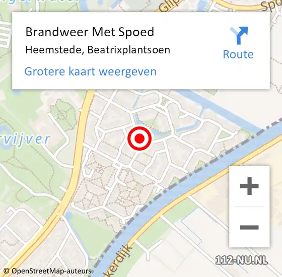 Locatie op kaart van de 112 melding: Brandweer Met Spoed Naar Heemstede, Beatrixplantsoen op 27 november 2021 11:03