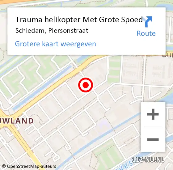 Locatie op kaart van de 112 melding: Trauma helikopter Met Grote Spoed Naar Schiedam, Piersonstraat op 27 november 2021 11:34