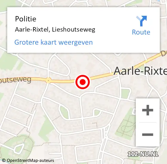 Locatie op kaart van de 112 melding: Politie Aarle-Rixtel, Lieshoutseweg op 27 november 2021 11:35