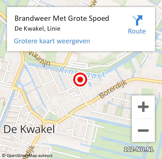 Locatie op kaart van de 112 melding: Brandweer Met Grote Spoed Naar De Kwakel, Linie op 27 november 2021 11:48