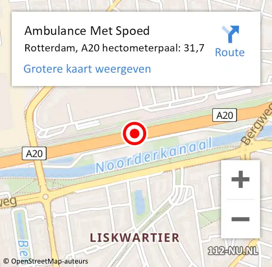 Locatie op kaart van de 112 melding: Ambulance Met Spoed Naar Rotterdam, A20 hectometerpaal: 31,7 op 27 november 2021 11:51