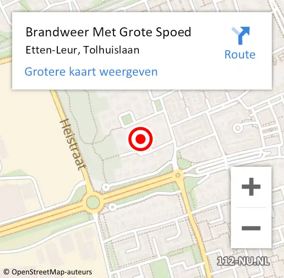 Locatie op kaart van de 112 melding: Brandweer Met Grote Spoed Naar Etten-Leur, Tolhuislaan op 27 november 2021 12:05