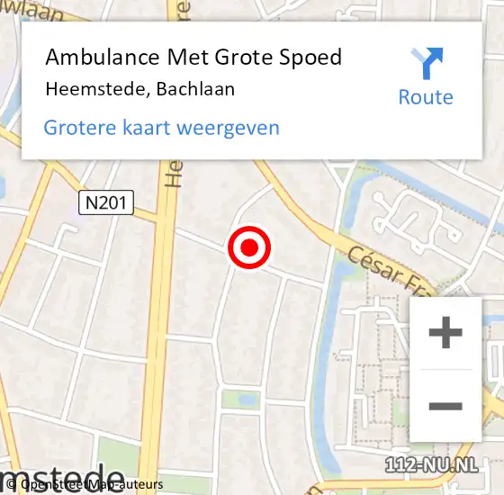 Locatie op kaart van de 112 melding: Ambulance Met Grote Spoed Naar Heemstede, Bachlaan op 27 november 2021 12:10