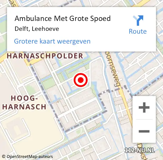 Locatie op kaart van de 112 melding: Ambulance Met Grote Spoed Naar Delft, Leehoeve op 27 november 2021 12:21