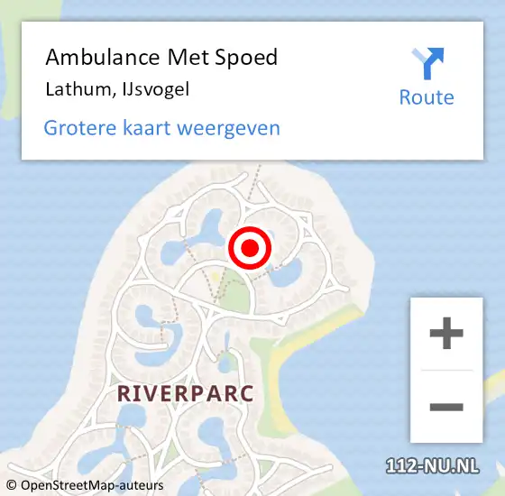 Locatie op kaart van de 112 melding: Ambulance Met Spoed Naar Lathum, IJsvogel op 27 november 2021 12:36