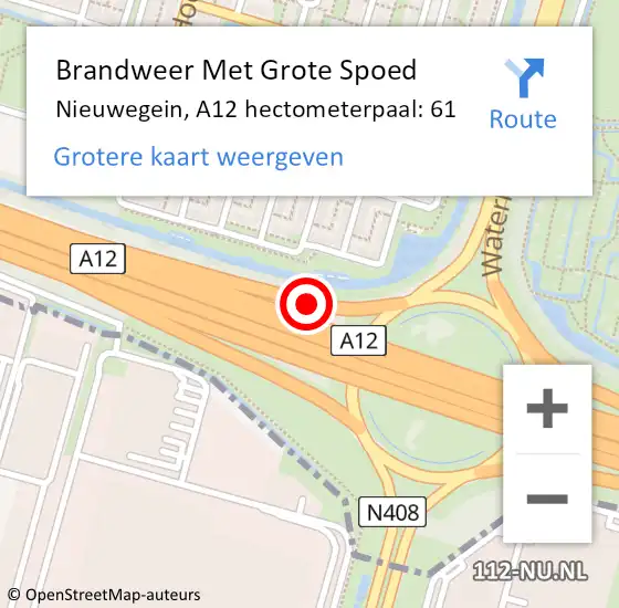 Locatie op kaart van de 112 melding: Brandweer Met Grote Spoed Naar Nieuwegein, A12 hectometerpaal: 61 op 27 november 2021 13:26