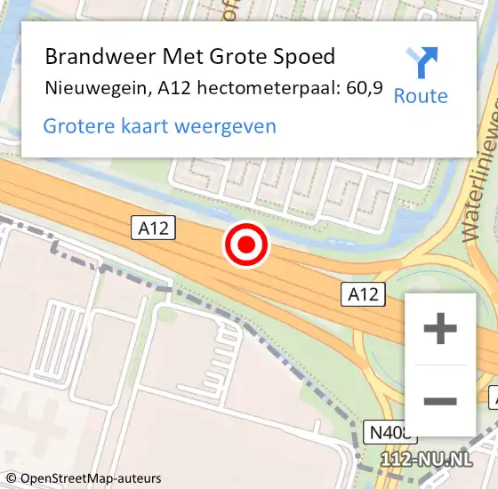 Locatie op kaart van de 112 melding: Brandweer Met Grote Spoed Naar Nieuwegein, A12 hectometerpaal: 60,9 op 27 november 2021 13:41