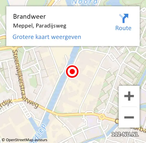 Locatie op kaart van de 112 melding: Brandweer Meppel, Paradijsweg op 27 november 2021 13:54
