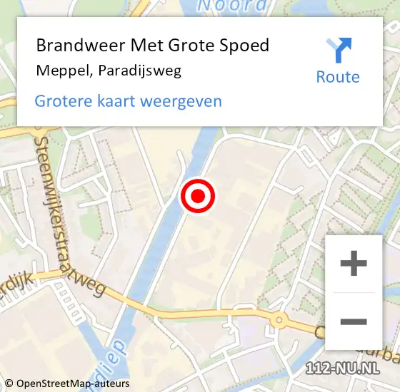 Locatie op kaart van de 112 melding: Brandweer Met Grote Spoed Naar Meppel, Paradijsweg op 27 november 2021 14:02