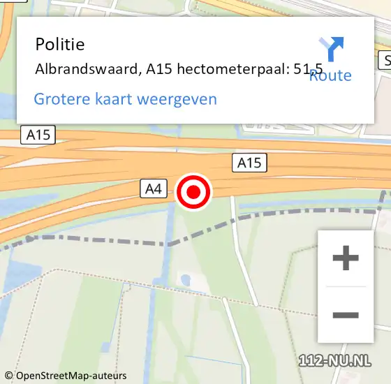 Locatie op kaart van de 112 melding: Politie Albrandswaard, A15 hectometerpaal: 51,5 op 27 november 2021 14:18