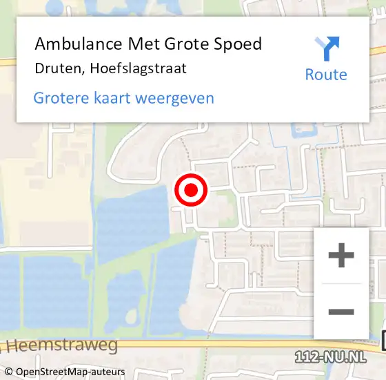 Locatie op kaart van de 112 melding: Ambulance Met Grote Spoed Naar Druten, Hoefslagstraat op 27 november 2021 14:27