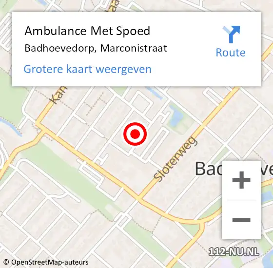 Locatie op kaart van de 112 melding: Ambulance Met Spoed Naar Badhoevedorp, Marconistraat op 27 november 2021 15:48