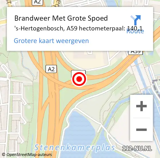 Locatie op kaart van de 112 melding: Brandweer Met Grote Spoed Naar 's-Hertogenbosch, A59 hectometerpaal: 140,1 op 27 november 2021 15:57