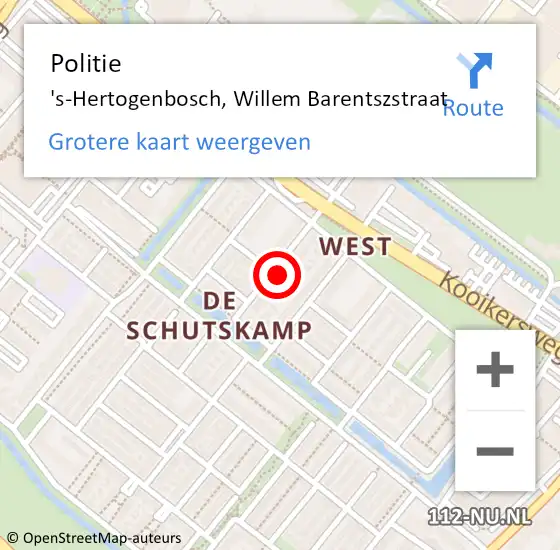 Locatie op kaart van de 112 melding: Politie 's-Hertogenbosch, Willem Barentszstraat op 27 november 2021 16:30