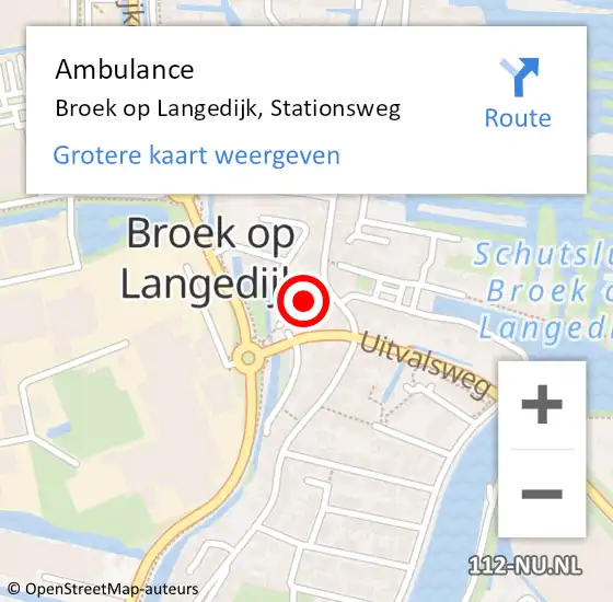 Locatie op kaart van de 112 melding: Ambulance Broek op Langedijk, Stationsweg op 27 november 2021 16:32